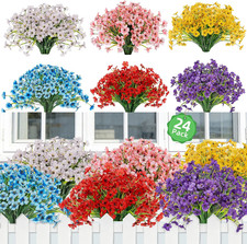 24 Bundles Artificial Flowers UV Resistant, Fake Silk Flowers Bulk for Outdoor