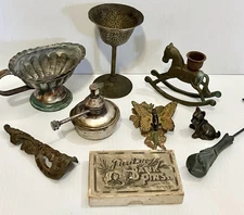 Antique Home Decor Lot Mixed Victorian Collectibles Cast Iron Silverplate Brass