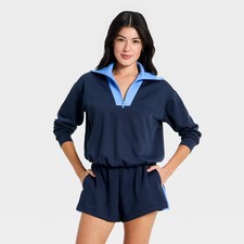 Women's Airy Sleek Pique 1/2 Zip Bubble Hem Pullover Sweatshirt - All