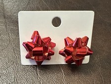 Red Metallic Christmas Bow Stud Earrings