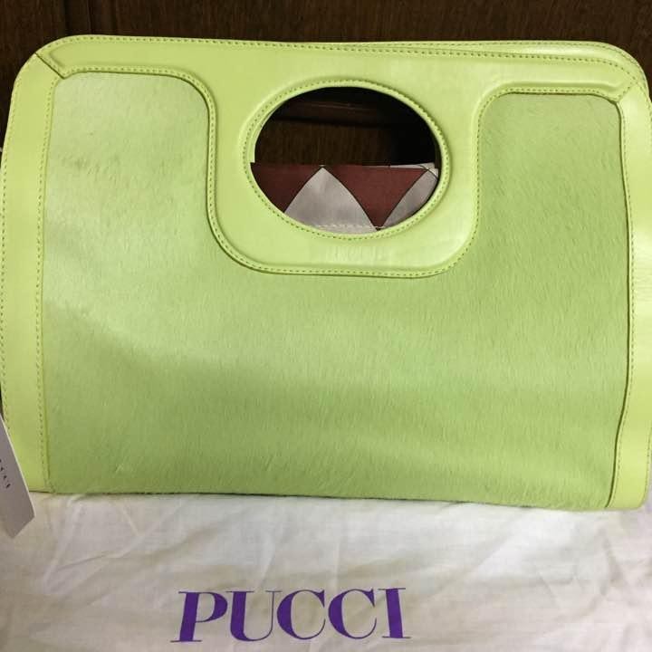 EMILIO PUCCI Pony Hair Tote Bag borsetta borsetta giallo verde con sacchetto antipolvere Giappone NUOVO