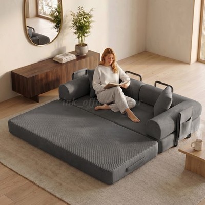 Gray Corduroy 78''Convertible  Sofa Bed  Portable Guest Room Dorm Home Office Bed