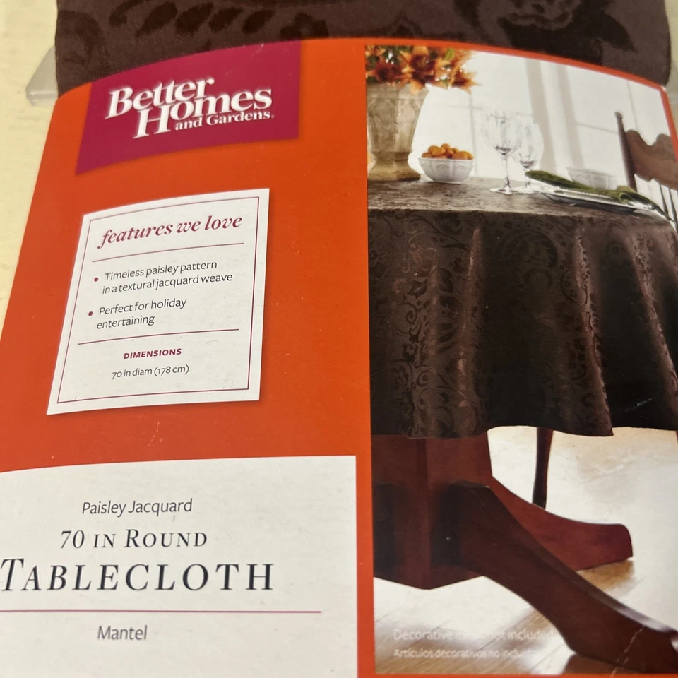 Set of 2 Microfiber Tablecloths – 60” Round – Spill-Proof, Easy Care Brown Gold - Image 4 of 4