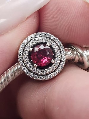 New Authentic Pandora Moments Red Sparkling Levelled Round Charm 925 Sterling