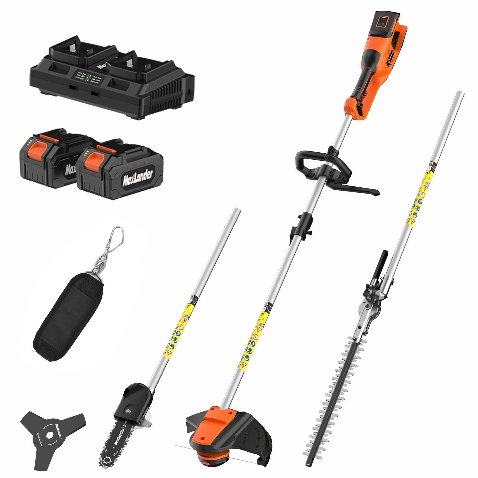 40V Cordless Hedge Trimmer Weed Wacker 8-Inch Pole Saw Brush Cutter Combo Kit