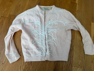 1950er Jahre Strickjacke Größe S-M rosa aus Lammwolle, Angora, Seide - Bild 1 von 4