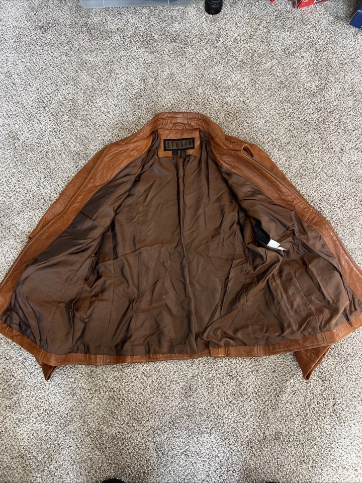 Jaqueta feminina Siena Studio vintage grande marrom macia 100% couro bolsos com zíper anos 90 - Imagem 4 de 4