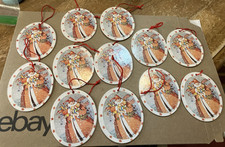 Set of 12 Vintage Double Sided Santa Claus Cardboard Ornaments
