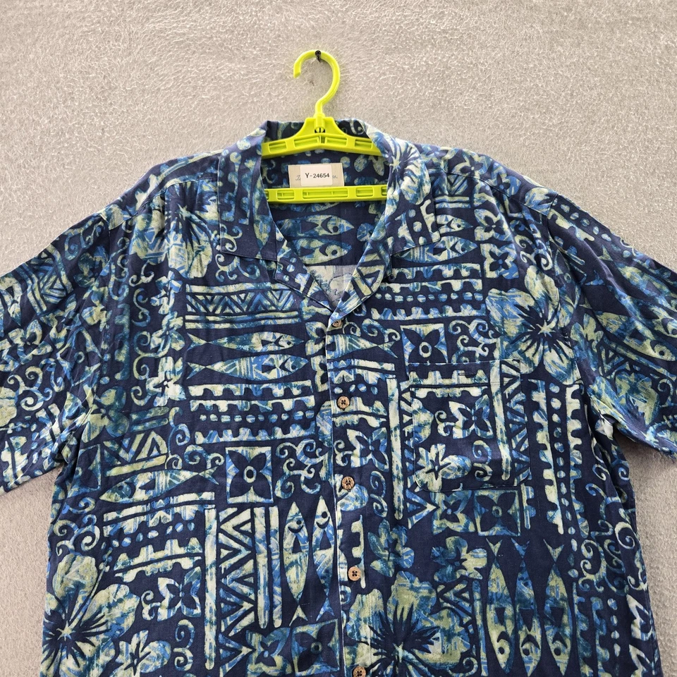 Island Shores Hombres Camisa Abotonada XXL Azul Seda Floral Camisa Hawaiana Foto 3 de 4