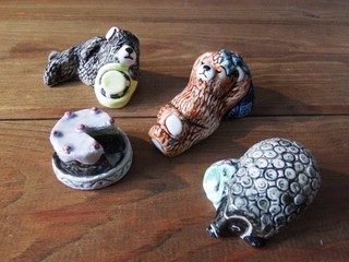 Margaret Howard figurines ceramic/pottery two bears and a hedgehog ( no cake)
