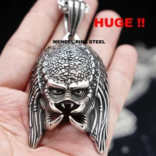 MENDEL Mens Large Big Horror Alien Predator Skull Necklace Chain Stainless Steel