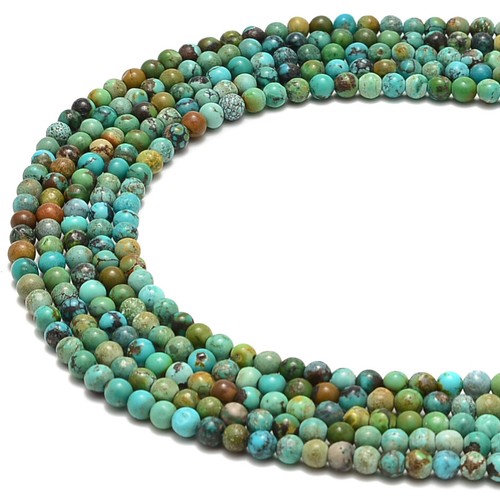 Natural Genuine Turquoise Smooth Round Beads Size 4mm 15.5'' Strand - Picture 2 of 2