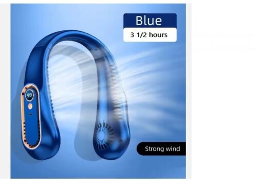 Portable Neck Fan Blue Neckband Air Cooler Pro Style USB Rechargeable - Picture 4 of 4