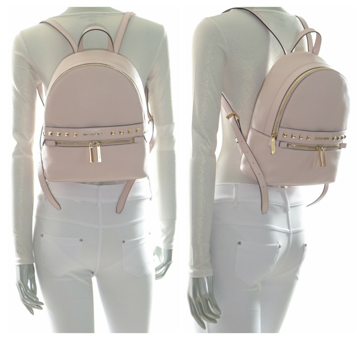 Michael Kors Kenly Medium Studded Leather Backpack Powder  display picture 2