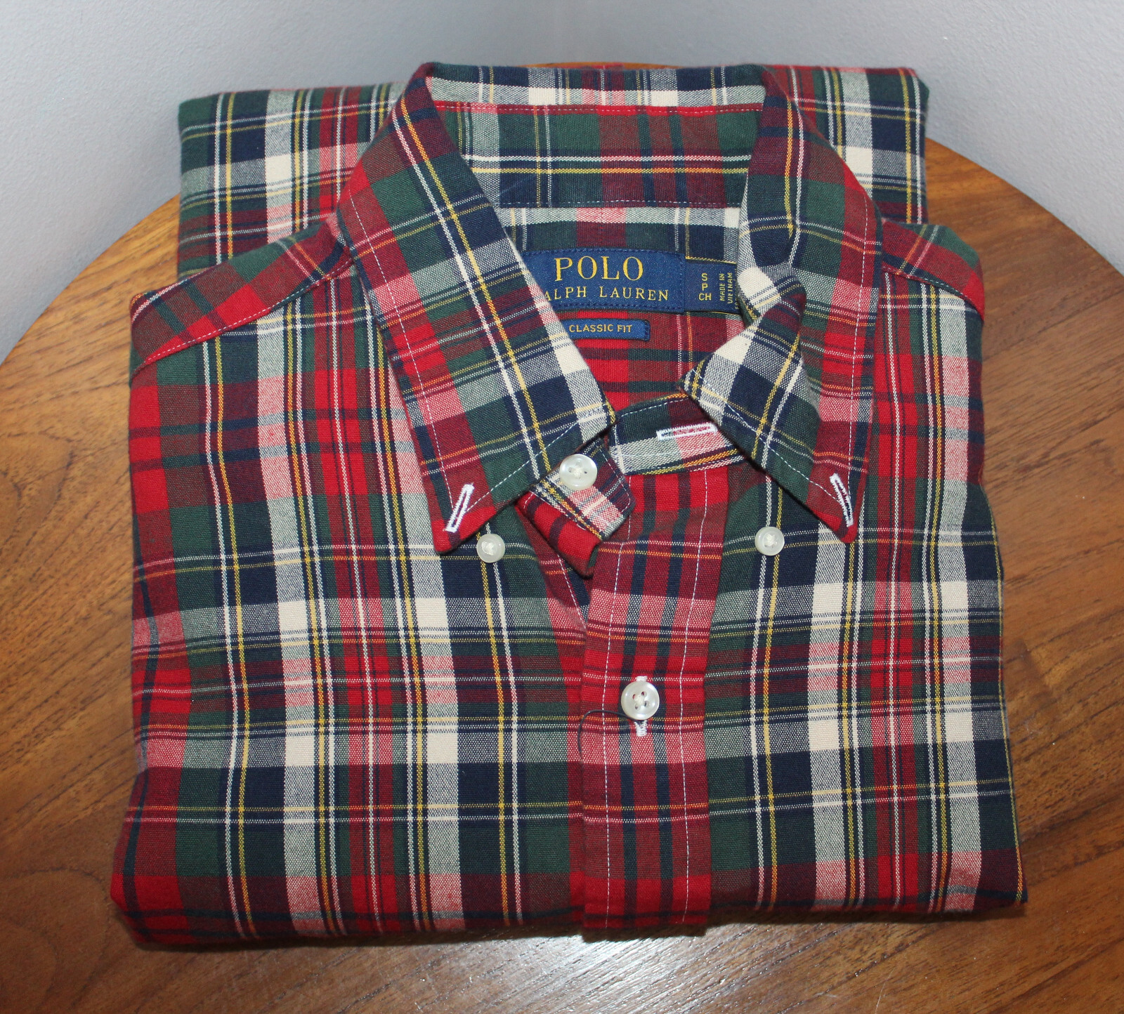 RALPH LAUREN MENS CASUAL BUTTON-UP 100% COTTON PLAID MULTICLR SIZE S CLASSIC FIT