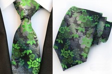 New Classic Tie Green Gray Floral JACQUARD WOVEN 100 Silk Men's Tie Necktie