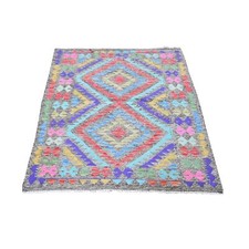 3'3"x5' Geometric Wool Reversible Flat Weave Afghan Kilim Hand Woven Rug R66186