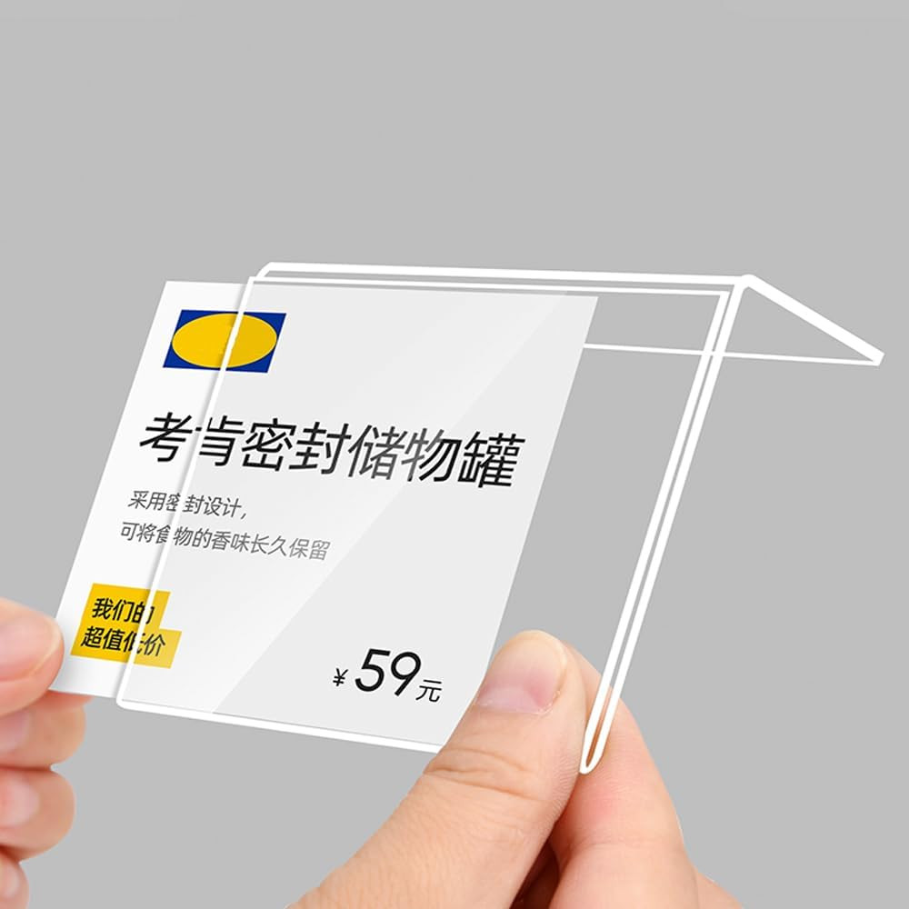 Self Adhesive Label Holder Acrylic Price Tag Displays Sign Holder L-Shape Table 