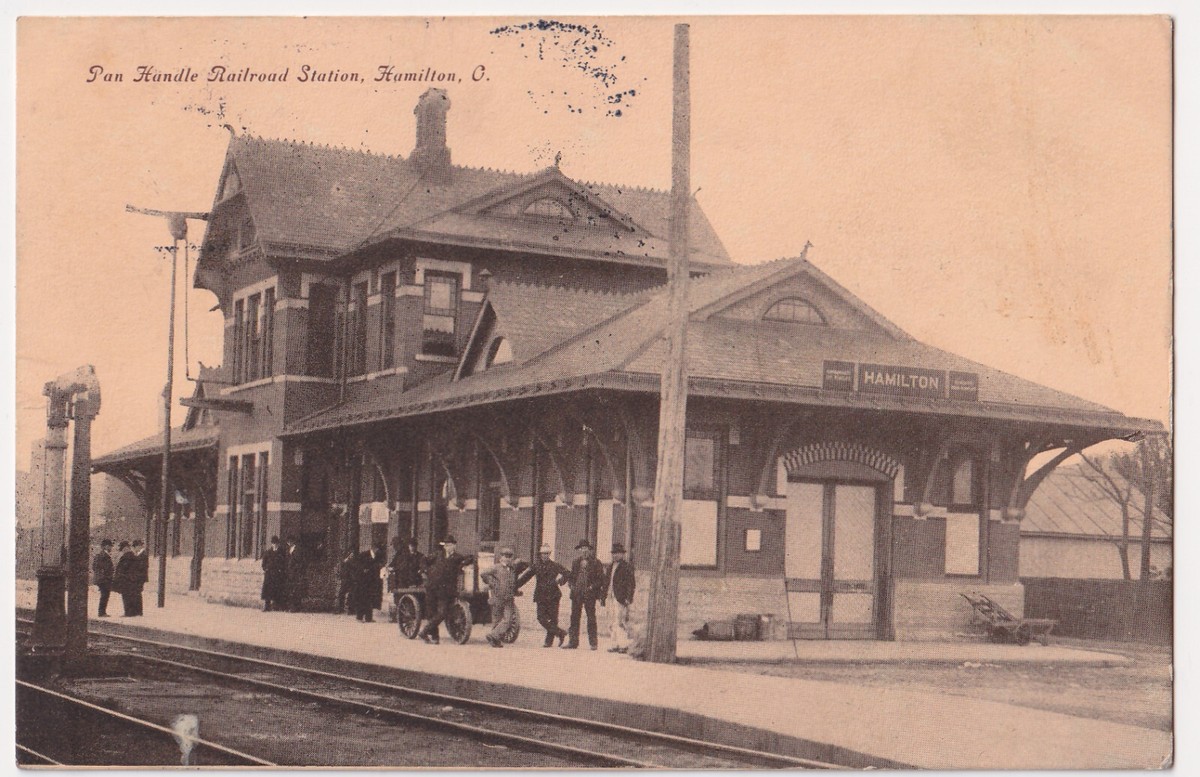 OHIO HAMILTON PAN HANDLE RAILROAD DEPOT 1912 TO AMANDA HORINE, NEW MADISON