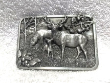 Silver Siskiyou Elk in Woods 1982 L-10 Belt Buckle Thick Heavy Great Vintage