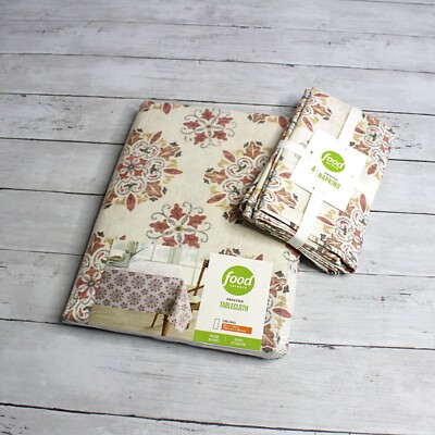 Food Network Tablecloth Napkin Lot Oblong 60'' x 102'' Medallion Floral