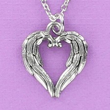 FEATHER HEART Necklace on Chain or Charm Only - Pewter Angel Wing Wings Feathers