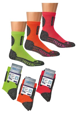 1 Paar COOLMAX  Sport Trekking Outdoor Socken Wandersocken Neon Pink Grün Orange