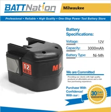 12V 3Ah NiMh Battery for Milwaukee 48-11-1967 48-11-1900