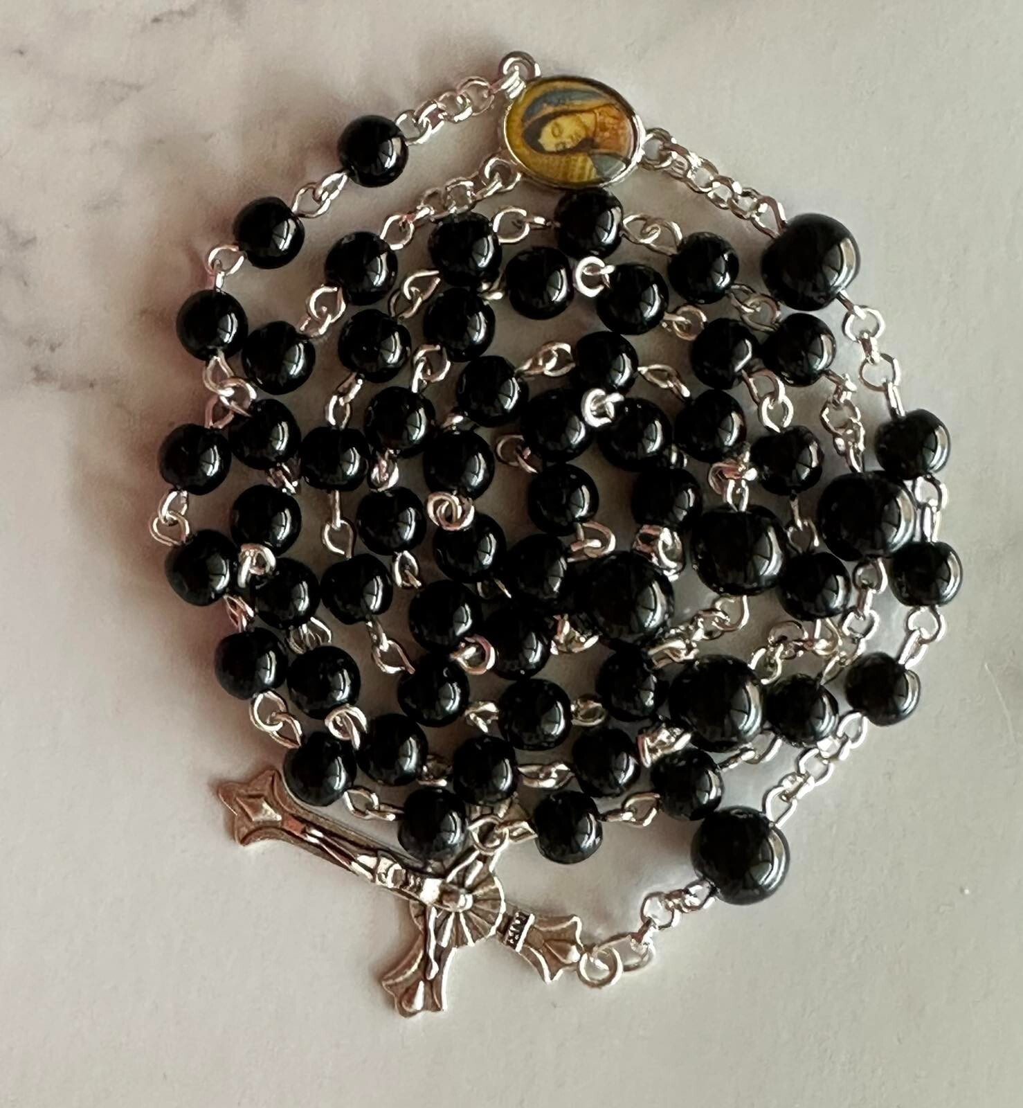 Black Colour Glass Prayer Beads Holy Rosary / Rosary Necklace For