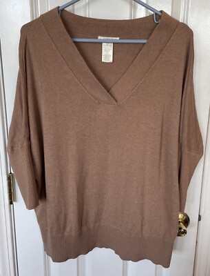 Matty M Womens Three Quarter Sleeve Knit Sweater V Neck Size