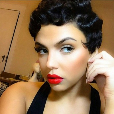 Afro Short Curly Hair Full Wigs Pixie Cut Synthetic Wig For Black