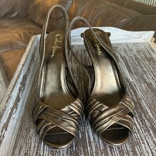 Cole Haan Air Brown Gold Leather Slingback Heels