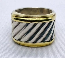 David Yurman Thoroughbred Ring 14K Gold Sterling Silver Cigar Cable Size 5.75