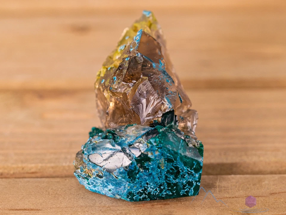 Smoky QUARTZ w SHATTUCKITE, DIOPTASE Raw Crystal Cluster, Gift, Home Decor 40284 - Image 3 of 4