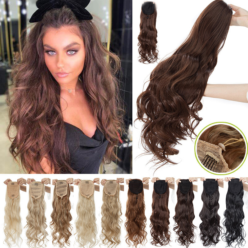 24 inch Drawstring Ponytail Clip in Thick Head Hair  display picture 1
