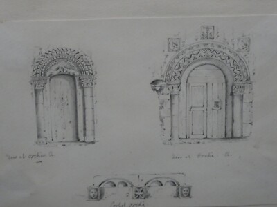 W. DE LA MOTTE, ORIGINAL 19. c. BLEISTIFTSKIZZEN DER ORCHIENKIRCHE, N. FRANKREICH