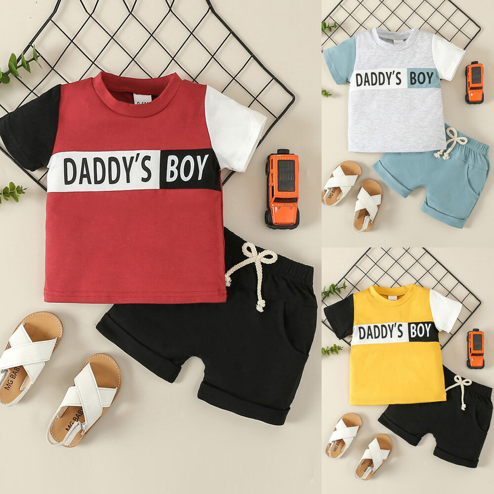 Kids Baby Boy Summer Tracksuit Letter Short Sleeve T Shirt Shorts Outfits Set US