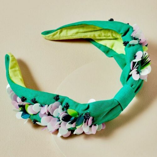 Anthropologie Sequin Embellished Headbands,  - Black, Green, Brown & Pink 3D Anthropologie Boho Hairband Green Embellished Headband  main image 3