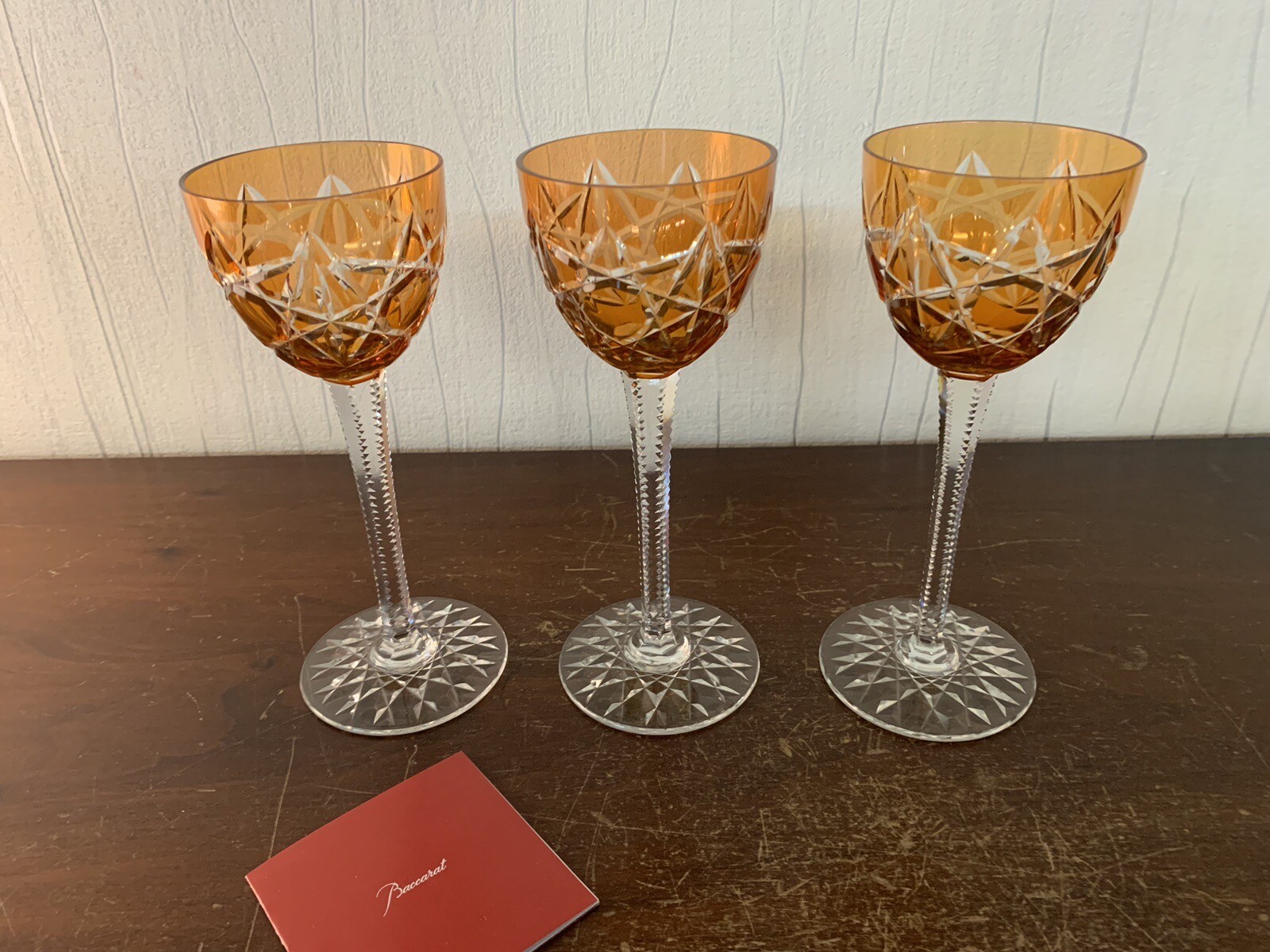 Lote 3 Vasos de Vino Overlay Naranja Modelo S 1134 Cristal Baccarat (Precios 3)