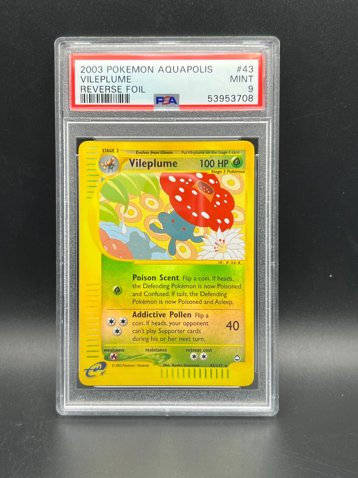 Pokemon PSA 9 MINT Vileplume 43/147 Aquapolis Reverse Holofoil 2003 S#3708
