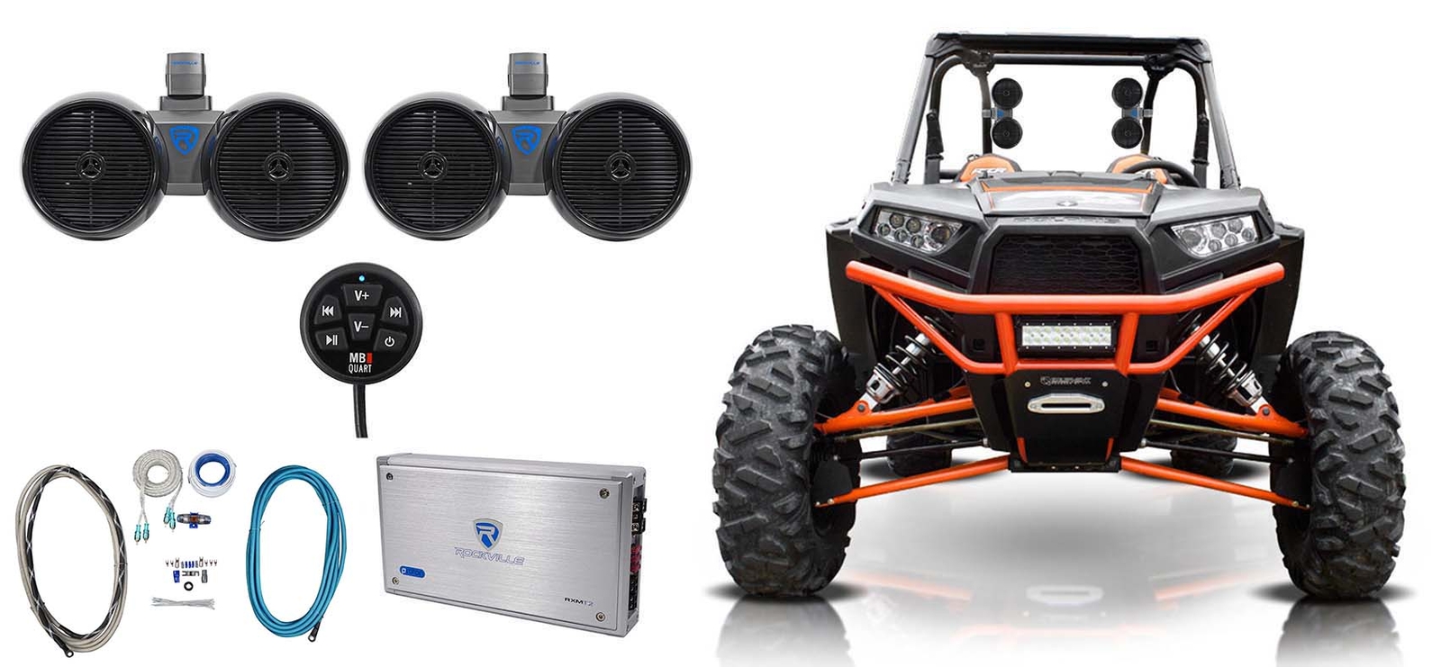 2 Двойные колонки Rockville на 8 башен 2-канальный усилитель для Polaris RZRJeep ATVUTVCart 63390₽