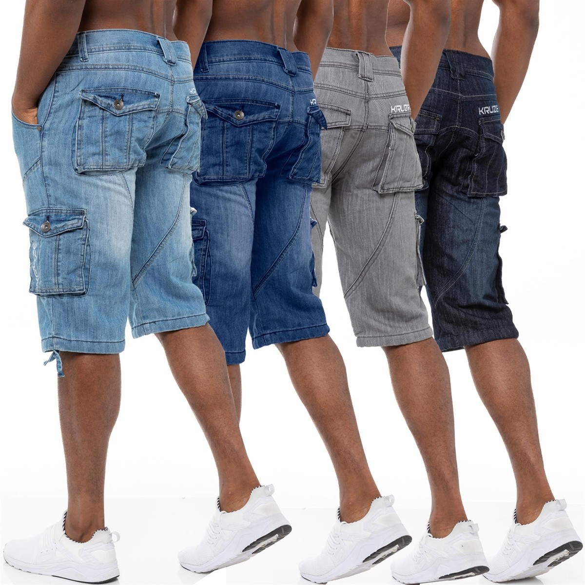 Kruze Uomo Cargo Pantaloncini Con Tasconi Vita Elasticizzata