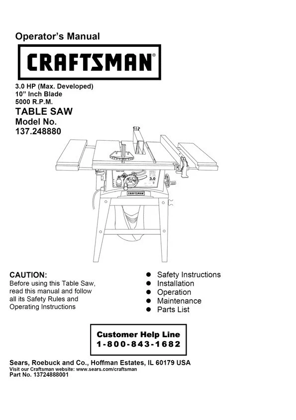 Craftsman 3.0 table saw deals