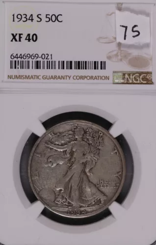 1934-S Walking Liberty Silver Half Dollar NGC XF-40 #9-021