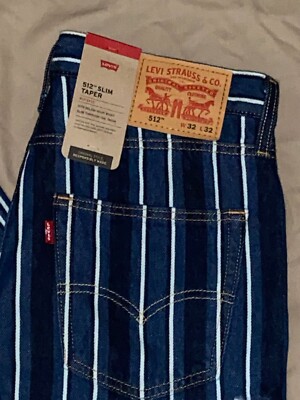 NEW ! Men's Levi's 512 Slim Taper 32 x 32 Striped Blue Denim Jeans