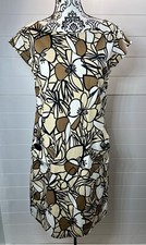 Vintage 90s Y2K K Studio Knee Length Dress Floral Neutral 10 Boho Coastal Tan