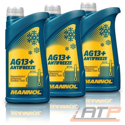 MANNOL 3x 1 L LITER ANTIFREEZE AG13+ ADVANCED KÜHLERFROSTSCHUTZMITTEL GELB