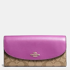 Coach Slim Envelope Wallet in Signature F54022 Gold Khaki Hyacinth