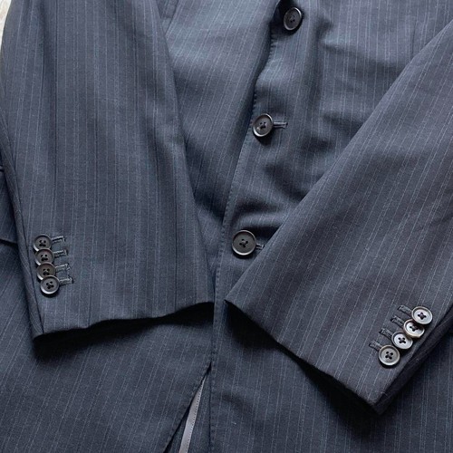Loro Piana Super 130's Navy Blue Striped Wool Suit with Floral Print, Size M - Picture 4 of 10