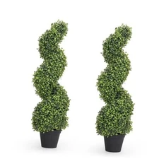  Spiral Boxwood Topiary Trees Artificial Outdoor Set of 3ft Boxwood Light Green